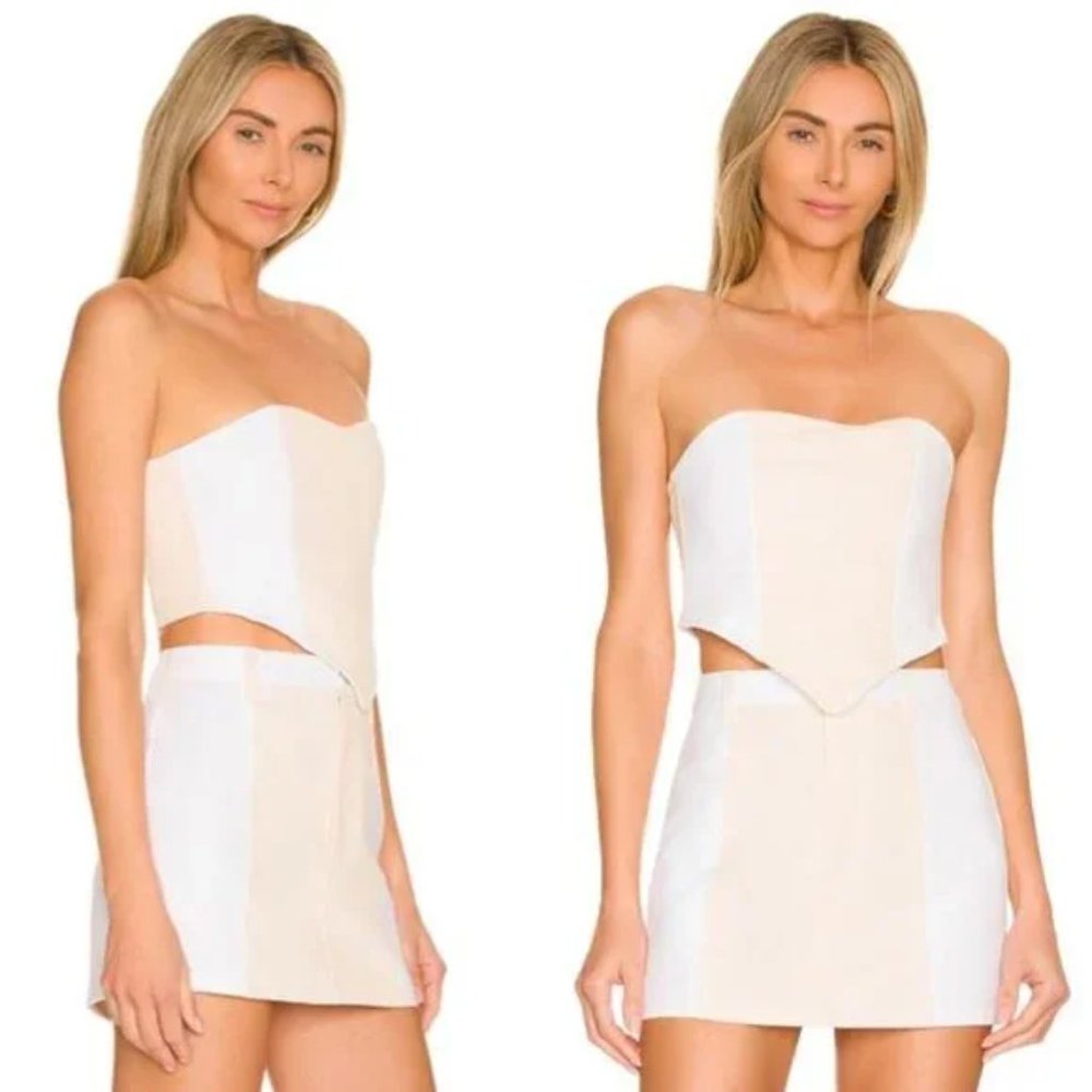 EB Denim x Revolve Winter Chic Bone Corset and Skirt Set‎ in White Small
